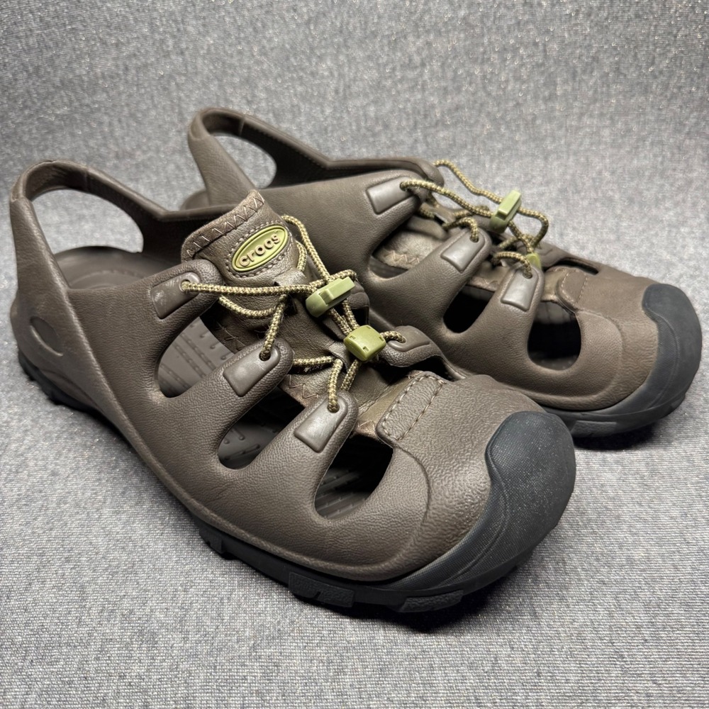 Crocs Mesh Deck Sandals Mens 9 Brown Water Shoes Fisherman Clogs
